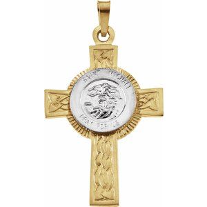 14K Yellow/White St. Michael Cross Pendant-Polished