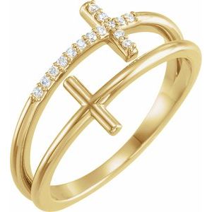 14K Yellow .06 CTW Natural Diamond Sideways Cross Ring-Round-1 Mm