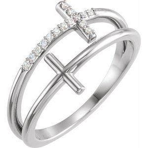 14K White .06 CTW Natural Diamond Sideways Cross Ring-Round-1 Mm