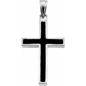 Sterling Silver & Black Epoxy 24x16 mm Cross Pendant-Polished