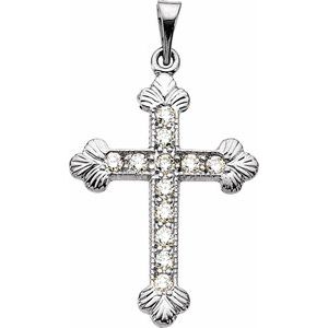 14K White 1/4 CTW Natural Diamond Cross Pendant-Polished