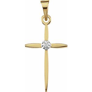 14K Yellow/White .005 CT Natural Diamond Cross Pendant-Natural Diamond-1Mm :: Accent Ct