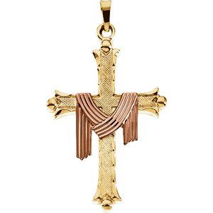 14K Yellow/Rose 25.5x18 mm Cross with Robe Pendant-Polished