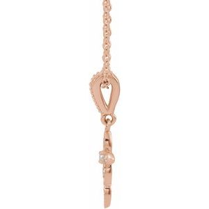 14K Rose .03 CTW Natural Diamond Petite Vintage-Inspired 16-18" Cross Necklace-Natural Diamond-1.5Mm :: 0.03 Ctw