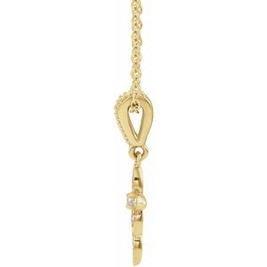 14K Yellow .03 CTW Natural Diamond Petite Vintage-Inspired 16-18" Cross Necklace-Natural Diamond-1.5Mm :: 0.03 Ctw
