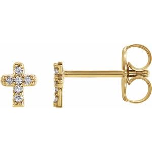 14K Yellow .06 CTW Natural Diamond Youth Cross Earrings-1 Mm-14K Yellow