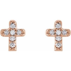 14K Rose .06 CTW Natural Diamond Youth Cross Earrings-1 Mm-14K Rose