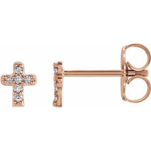 14K Rose .06 CTW Natural Diamond Youth Cross Earrings-1 Mm-14K Rose
