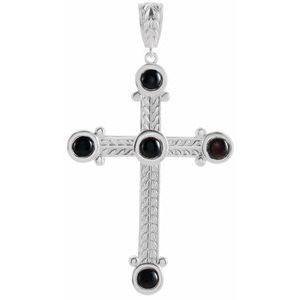 Sterling Silver Natural Black Onyx Cross Pendant-Natural Black Onyx-3 Mm