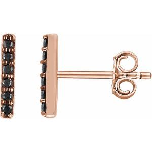 14K Rose 1/10 CTW Natural Black Diamond Bar Earrings-1.2 Mm-14K Rose