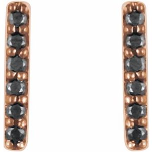 14K Rose 1/10 CTW Natural Black Diamond Bar Earrings-1.2 Mm-14K Rose