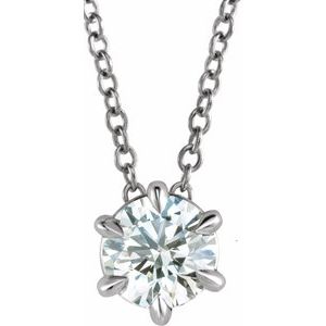 14K White 1 CT Lab-Grown Diamond Solitaire 16-18" Necklace-Lab-Grown Diamond-6.5Mm :: 1 Ct