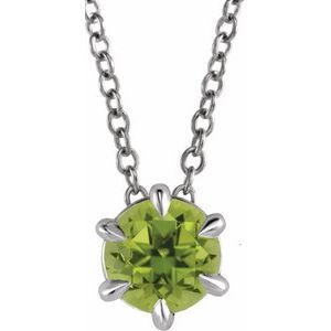 Sterling Silver 4 mm Natural Peridot Solitaire 16-18" Necklace-Natural Peridot-4 Mm
