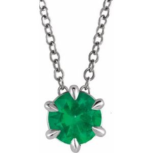 Sterling Silver 4 mm Lab-Grown Emerald Solitaire 16-18" Necklace-Lab-Grown Emerald-4 Mm