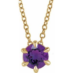 14K Yellow 4 mm Natural Amethyst Solitaire 16-18" Necklace-Natural Amethyst-4 Mm