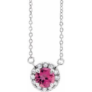 14K White 6 mm Natural Pink Tourmaline & 1/6 CTW Natural Diamond 18" Necklace-Natural Pink Tourmaline-6Mm :: 1/6 Ctw