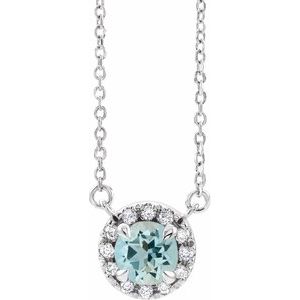 14K White 6.5 mm Natural Aquamarine & 1/6 CTW Natural Diamond 16" Necklace-Natural Aquamarine-6.5Mm :: 1/6 Ctw