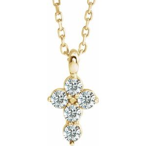 14K Yellow 1/6 CTW Natural Diamond Cross 16-18" Necklace-Round-2Mm :: 1/6 Ctw