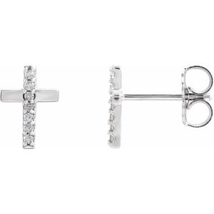 14K White .06 CTW Natural Diamond Cross Earrings-1 Mm-14K White