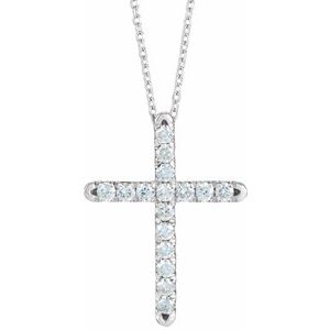 14K White 1/4 CTW Lab-Grown Diamond French-Set Cross 16-18" Necklace-Lab-Grown Diamond-1.7Mm :: 1/4 Ctw
