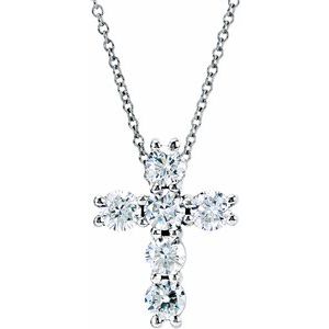 14K White 9/10 CTW Lab-Grown Diamond Cross 18" Necklace-Lab-Grown Diamond-3.4Mm :: 9/10 Ctw