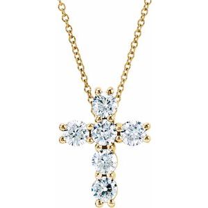 14K Yellow 3/4 CTW Lab-Grown Diamond Cross 18" Necklace-Lab-Grown Diamond-3.2Mm :: 3/4 Ctw