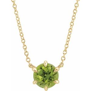 14K Yellow Natural Peridot Solitaire 18" Necklace-Natural Peridot-6 Mm