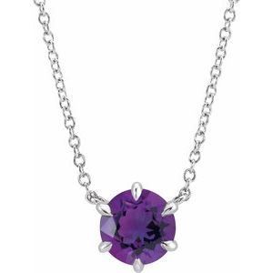 Sterling Silver Natural Amethyst Solitaire 18" Necklace-Natural Amethyst-5 Mm