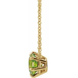 14K Yellow Natural Peridot Solitaire 18" Necklace-Natural Peridot-6 Mm