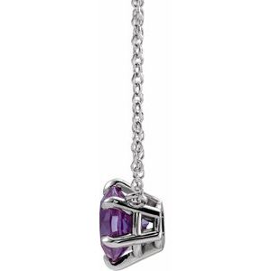Sterling Silver Natural Amethyst Solitaire 18" Necklace-Natural Amethyst-5 Mm