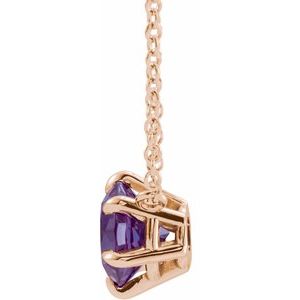 14K Rose Natural Amethyst Solitaire 18" Necklace-Natural Amethyst-5 Mm