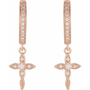 14K Rose 1/8 CTW Natural Diamond Cross Hoop Earrings-1.5 Mm-14K Rose