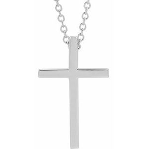14K White 17.4x11.1 mm Cross 18" Necklace-18 In-Polished