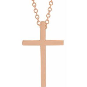 14K Rose 17.4x11.1 mm Cross 18" Necklace-18 In-Polished