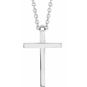 14K White 12x7.6 mm Cross 18" Necklace-18 In-Polished