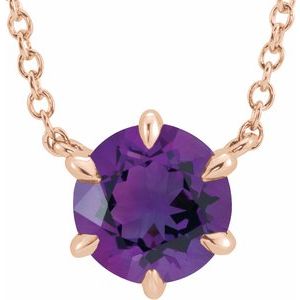 14K Rose Natural Amethyst Solitaire 18" Necklace-Natural Amethyst-5 Mm