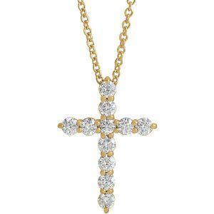 14K Yellow 3/8 CTW Lab-Grown Diamond Cross 16-18" Necklace-Lab-Grown Diamond-17.8 X 12.9 Mm