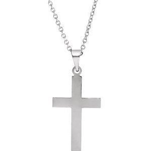 14K White 18 x 12 mm Cross 18" Necklace-18 In-Polished