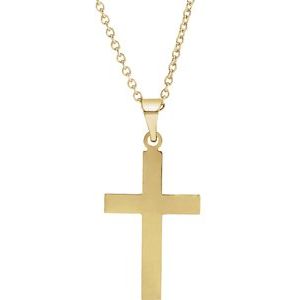 14K Yellow 18 x 12 mm Cross 18" Necklace-18 In-Polished