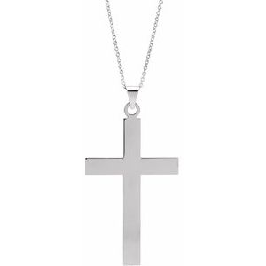 14K White 39 x 25 mm Cross 18" Necklace-18 In-Polished