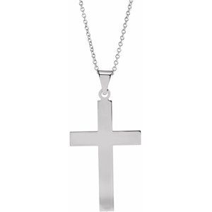 Sterling Silver 28 x 18 mm Cross 18" Necklace-18 In-Polished