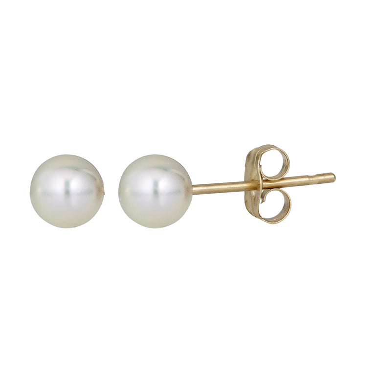 14K Gold  6MM Pearl Stud Earring-Yellow | Push Back