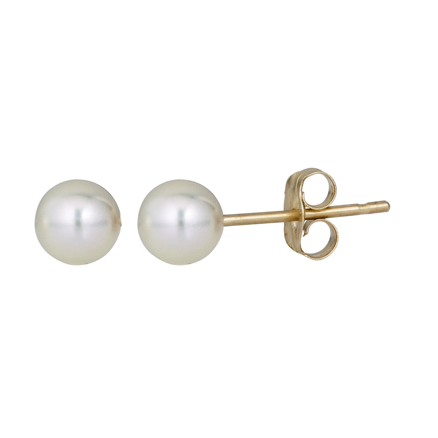 14K Gold  6MM Pearl Stud Earring-Yellow | Push Back