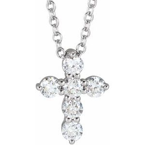 14K White 1/4 CTW Lab-Grown Diamond Cross 16-18" Necklace-Lab-Grown Diamond-10.2 X 7.9 Mm