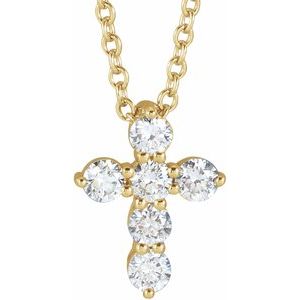 14K Yellow 1/4 CTW Natural Diamond Cross 16-18" Necklace-Natural Diamond-10.2 X 7.9 Mm