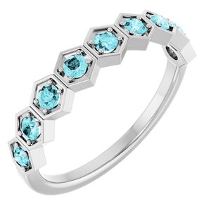 14K White Natural Blue Zircon Stackable Ring-Round-2.25 Mm