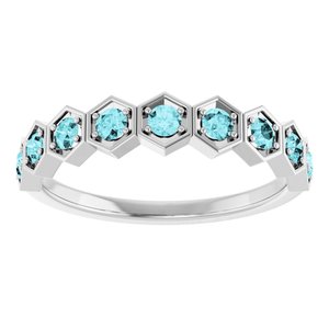 14K White Natural Blue Zircon Stackable Ring-Round-2.25 Mm