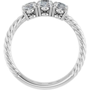 14K White 3 CTW Lab-Grown Diamond Three-Stone Ring-8 X 6 Mm-Lab-Grown Diamond