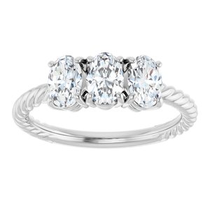 14K White 3 CTW Lab-Grown Diamond Three-Stone Ring-8 X 6 Mm-Lab-Grown Diamond