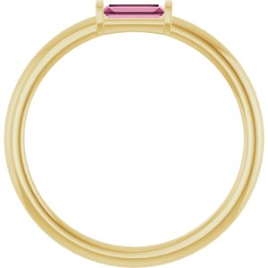 14K Yellow Natural Pink Tourmaline Stackable Ring-Straight Baguette-4 X 2 Mm